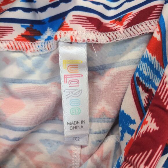 Lularoe Womens Size TC2 Leggings Blue Pink Red Southwest Print Diamonds - Picture 10 of 11